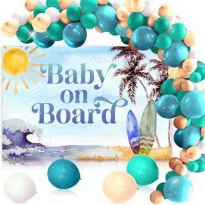 JeVenis Surf Baby Shower Decorations Baby On Board Decorations Summer Beach Party Supplies Baby Shower Surf Party