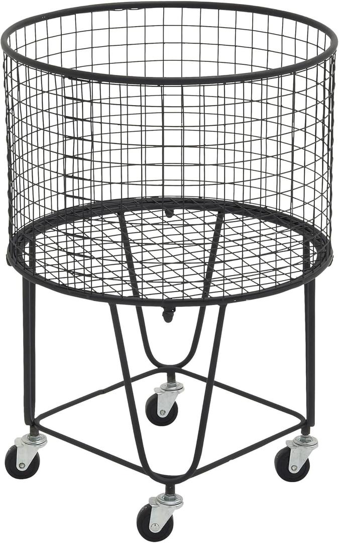 CosmoLiving by Cosmopolitan Metal Storage Cart Deep Set Rolling Mesh Laundry Basket , 18" x 18" x 24", Black (17" x 17" x 25")
