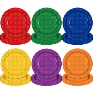 Pickmesh 60 Pcs Building Block Birthday Paper Plates 9 Inch Colorful Building Block Birthday Party Supplies for Baby Shower Party Decoration