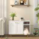 Hzuaneri Cat Litter Box Enclosure, Hidden Litter Box Furniture with Storage, Large Wooden Cabinet with Scratch Pad, Modern End Table for Living Room, Bedroom & Entryway, White and Gold, 31.4"L x 19.6"W x 24"H