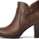 mysoft Women's Zipper Booties Chunky Stacked Heel Ankle Boots Buckle Strap Ankle (8.5, Dark Brown)