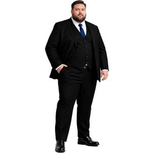 GATMSTZ 3 Piece Suit for Men Big and Tall Classic Fit Men Tuxedo Suit Set Jacket Vest Pants (54, Black)