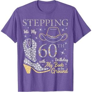 Stepping Into My 60th Birthday With My Boots On The Ground T-Shirt (Purple Heather, Medium)