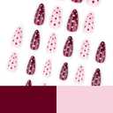 Light Pink & Burgundy Color Block Press on Nails - Polka Dot