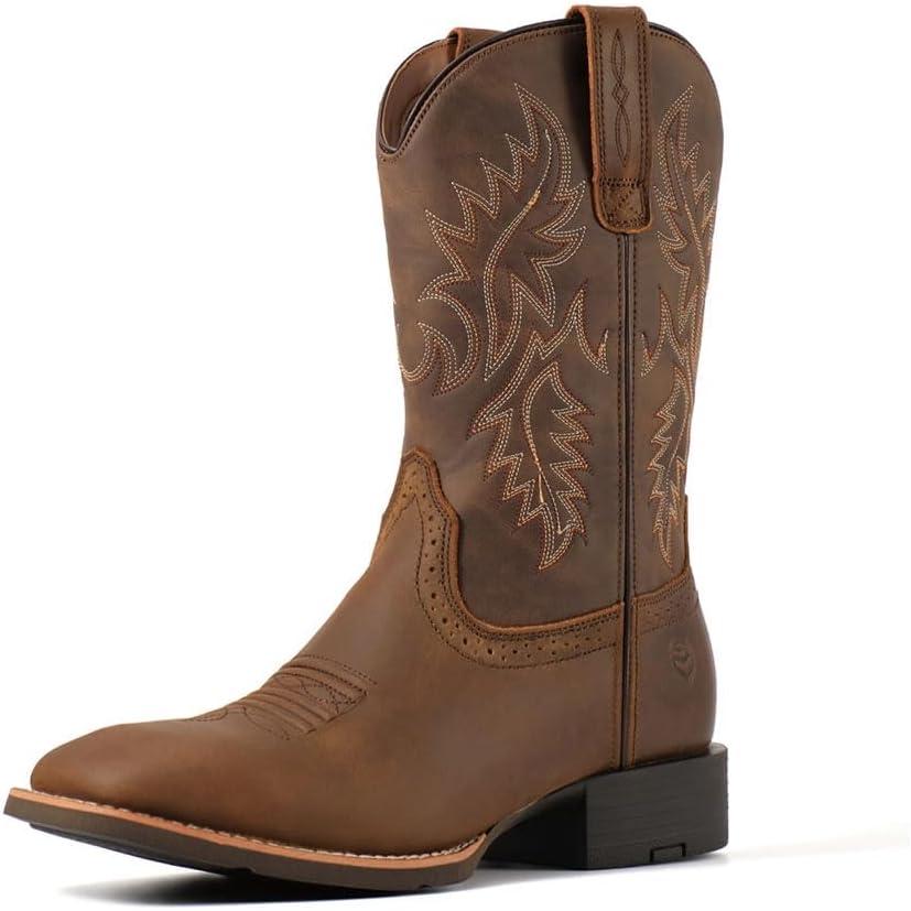 SUREWAY Cowboy Boots For Men - Mens Sport Wide Square Toe Western Boot, Oil/ Slip Resistant, Durable Fashionable Classic Pull on 10 Inch Wellington Boots - Soft Toe, Size: 13