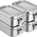 Giantree 4 Pcs Stainless Steel Food Containers 550ml Metal Bento Lunch Box Stainless Steel Food Storage Containers, Lockable Clips to Leak Proof, Reusable Dishwasher Snack Boxes for Work