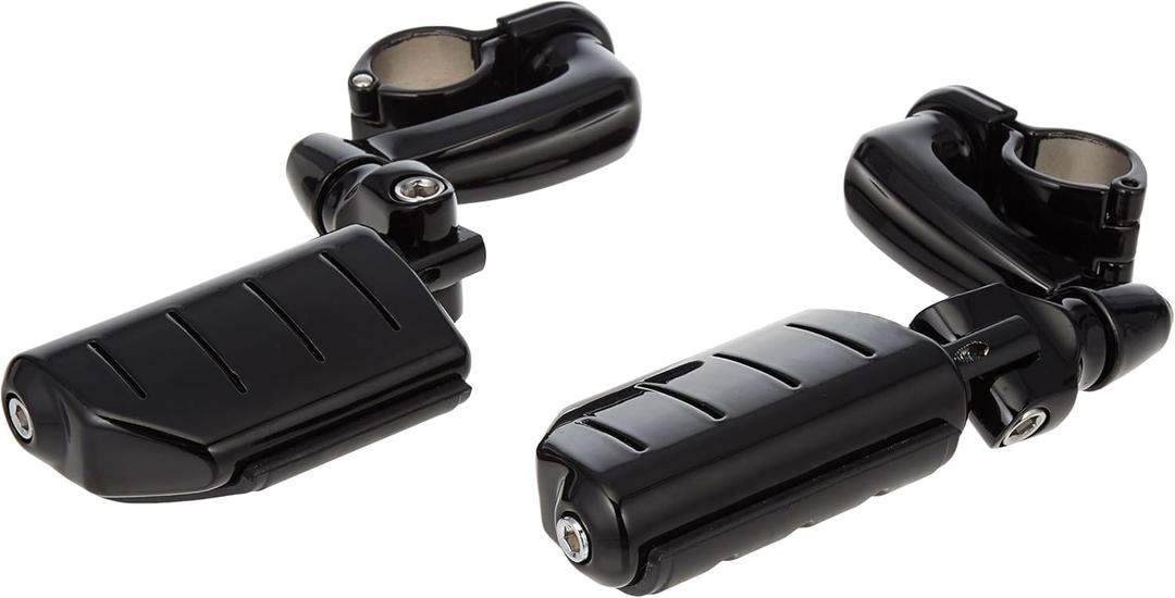 Kuryakyn 7599 Motorcycle Foot Controls: Longhorn Offset Trident Dually Highway Pegs with Magnum Quick Clamps for 1-1/4" Engine Guards/Tubing, Gloss Black, 1 Pair