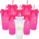 8 Pcs Bridesmaid Plastic Tumbler with Straw Lid and Twist Bow 24 oz I Do Crew and Bride Reusable Tumbler Bridal Party Proposal Gifts Bachelorette Party Gifts for Wedding Bridal Bridesmaids (Rose Red)