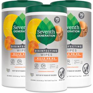 Seventh Generation Disinfecting Multi-Surface Wipes, Lemongrass Citrus, 70 Count, Pack of 3