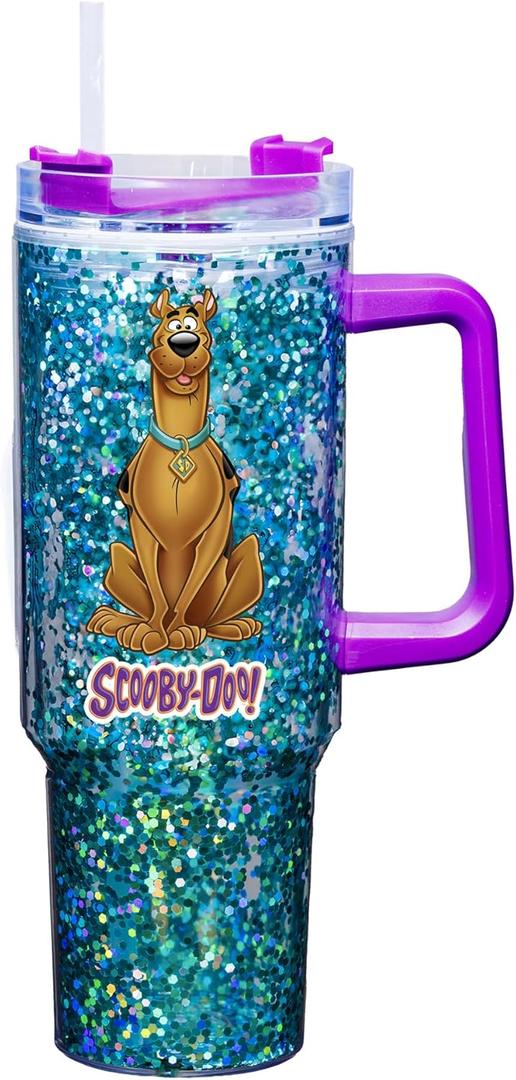 Spoontiques Scooby Doo 40oz Acrylic Travel Mug  Double Wall Acrylic with Sliding Lock Travel Lid and Straw  11" Tall