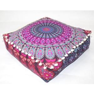 INDIAN CRAFT CASTLE Pink Peacock Mandala Mandala Barmeri Large Floor Pillow Cover Cushion Meditation Seating Ottoman Throw Cover Hippie Decorative Zipped Bohemian Pouf Ottoman Cases 16" Square