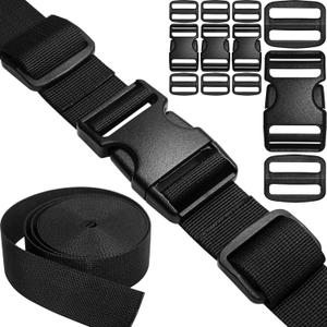 Nylon Straps 1-1/4 inch Wide with Buckles and Slides: 6 Yard of 1.25" Webbing, 4 Pack Side Release Buckle, 8 pcs Tri-Glide Slider, Heavy Duty Plastic Clip Quick Fastener Replacement Dual Adjustable