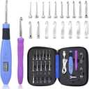 Foxyoo Ergonomic Crochet Hook Set, 18 Interchangeable Metal and Plastic Tips 2.0-14.0mm, Light Up Handle with Counter, Travel Case for Knitting, Crafting, Arthritis, Beginners, Enthusiasts