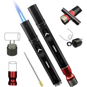 5-in-1 Windproof Torch Lighter,Adjustable Jet Flame with Punch,Holder & Draw Enhancer Tool,Refillable Butane Lighter for Camping, BBQ, Candles & Outdoor (Butane Not Included) Gift Set