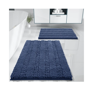 Yimobra Bathroom Rug Set 2 Piece, Soft Absorbent Chenille Bath Mat Set, Non Slip Machine Washable Quick Dry, Plush Shower Rugs for Bathroom Floor Sink Tub, Navy Blue, 62x41 inch + 82x50 inch