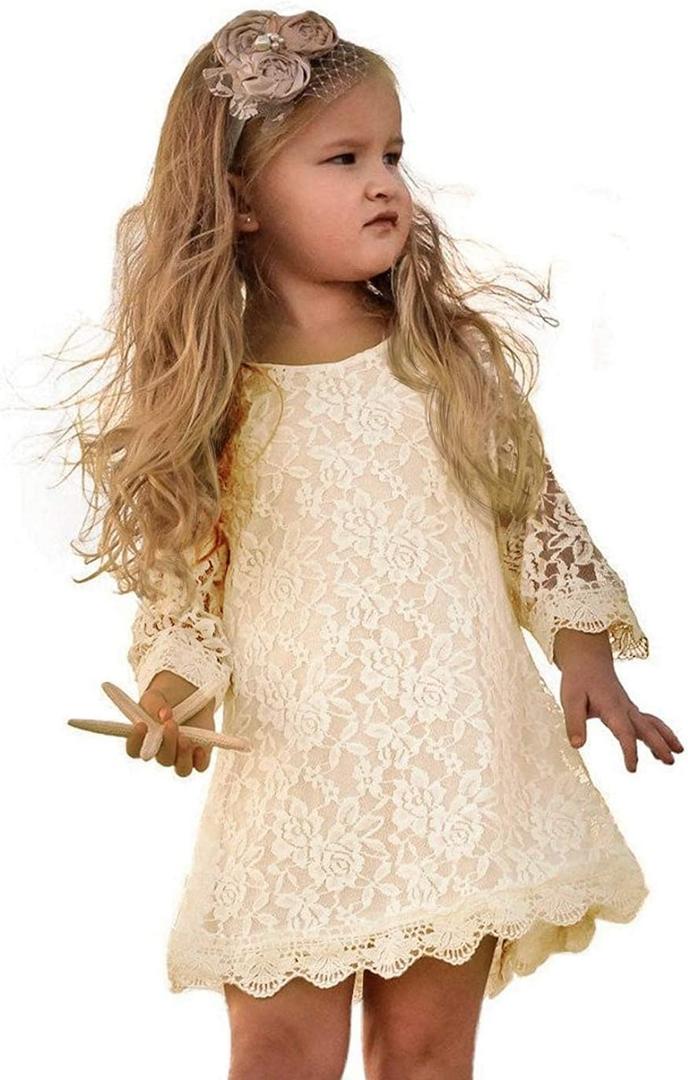 APRIL GIRL Flower Girl Dress for Toddler Baby Girls, Lace Tulle Princess Dress for Wedding, Birthday Party, Photoshoot, Formal Events, Special Occasion (Ivory, 3T)