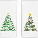 Dinosaur Christmas Tree Hand Towels Set of 2 for Kids Boys Bathroom,Dinosaur Kitchen Kids Bathroom Decor 16x24 Inches