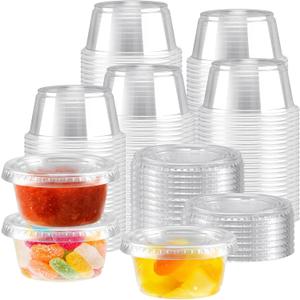 400 sets 2 oz Disposable Plastic Portion Cups with Lids, Sturdy Jello Shot Cups, Souffle Cups, Clear Plastic Containers with Lids for Salad Dressing,Condiment and Dipping Sauce