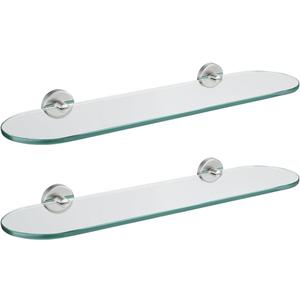 JQK Bathroom Glass Shelf, Floating Tempered Glass Shower Storage 20 by 5 inches, 304 Stainless Steel Brushed Finish Wall Mount 2 Pack 2 Pack, TGS121L20-BN-P2