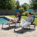 FUNDANGO Heavy Duty Tanning Chair with Face Hole & Canopy, 400lbs Beach Lounge Chair with Side Table, 5-Position Sun Lounger for Outdoor Patio Pool-Face Down Chaise with Anti-Pinch Safety Lock,Blue