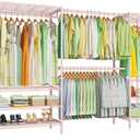 Ulif E11 Heavy-Duty Garment Rack, Metal Freestanding Clothes Rack and Closet Storage Organizer System with 8 Shelves and 4 Hanger Rods, (73.2-97.6)" W x 14.5" D x 71.2" H, Load 1034 LBS, Pink
