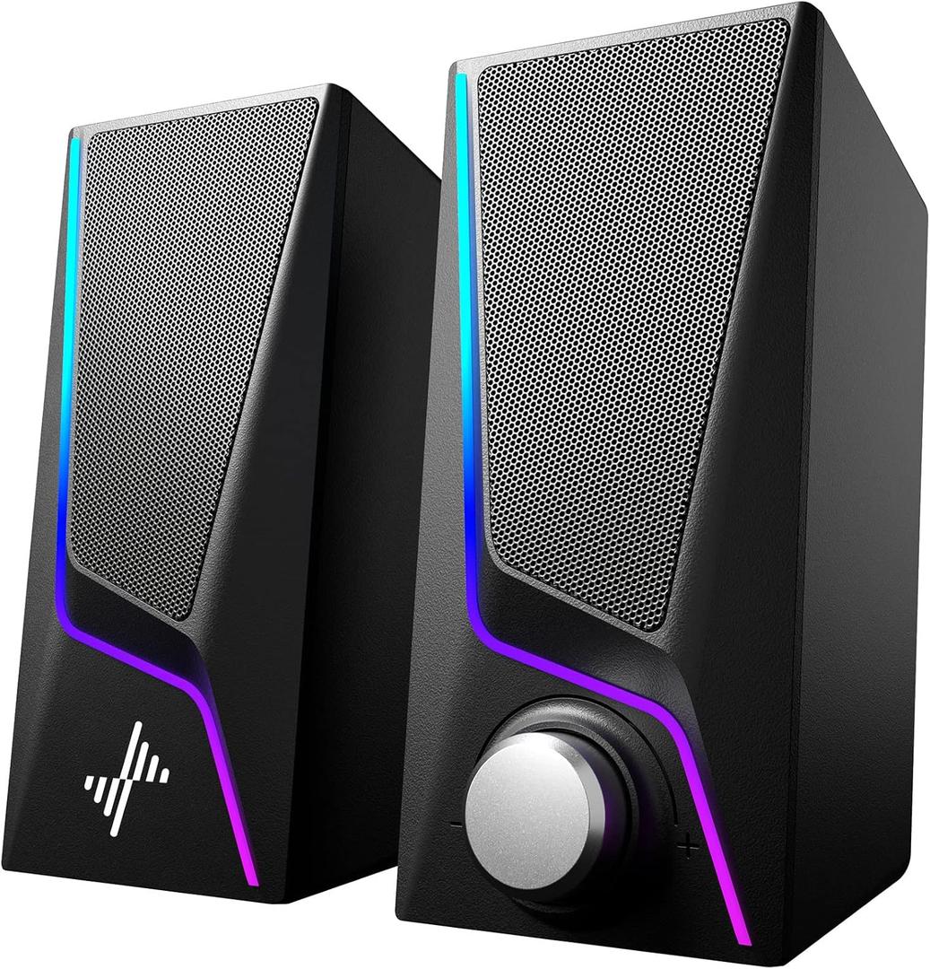 Nylavee Computer Speakers, PC Speakers with 6 Lighting Modes, USB Powered Computer Speakers for Desktop PC with 2 Bass-Boost Ports, 2 Speaker Units, and 3.5mm Aux-in for PC, Laptop, Monitor, Gaming (Black)