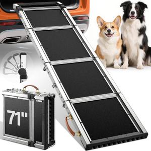 Extra Long 71Dog Ramp for Car with Adjustable Head, Folding Pet Ramp for Large Dogs with Non-Slip Surface Dog Ramps Up to 200 lb for Car SUV Truck Bed Couch