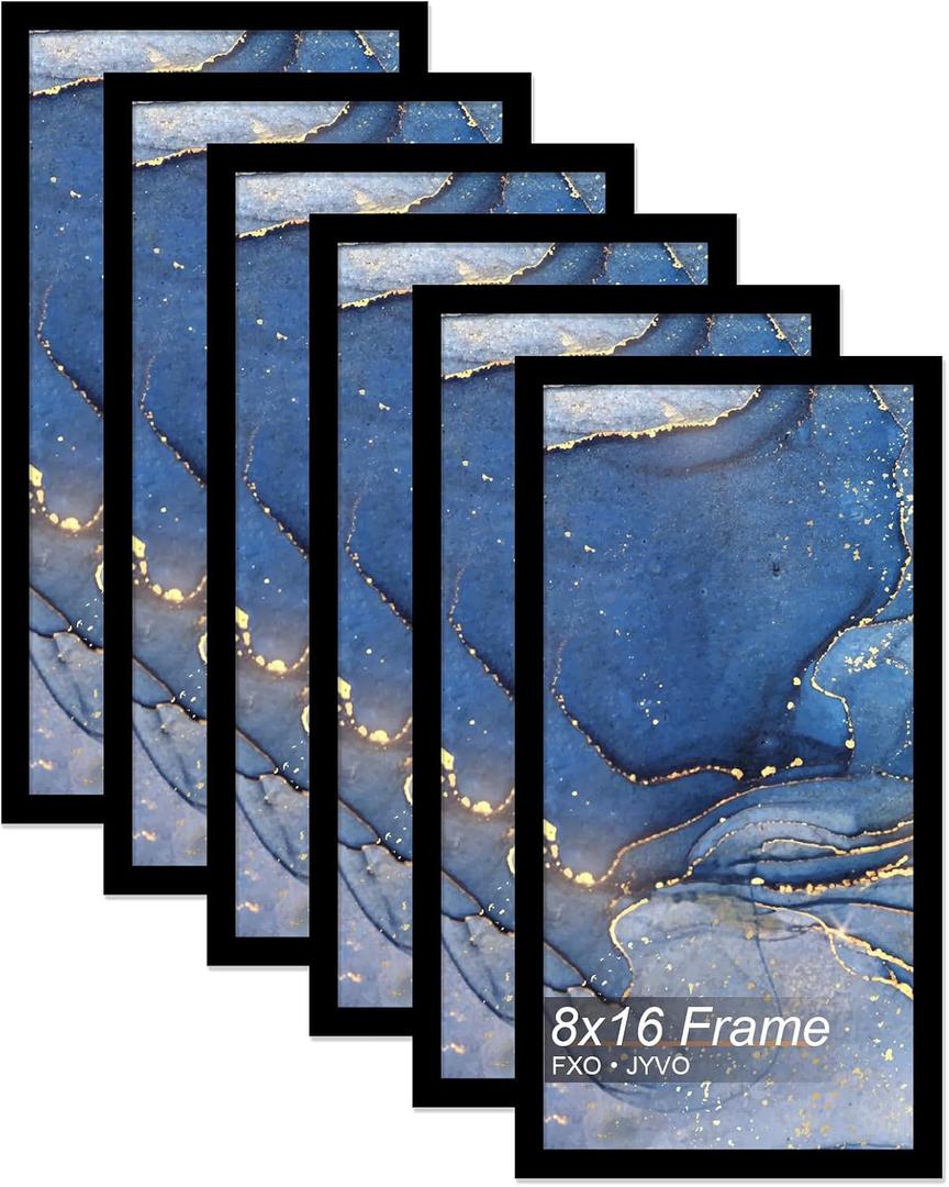 Fxojyvo 8x16 Picture Frame Set of 6, Black Frame for 8 x 16 Inch Picture Poster Photo, Light Weight and High Transparent 8 by 16 Frame for Wall - 6 Pack/Black/8"x16"
