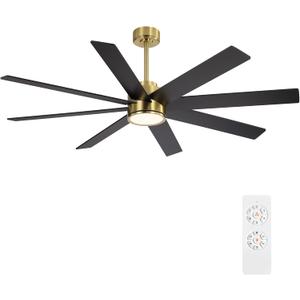 WINGBO 72" Large DC Ceiling Fans with Lights and Remote, 3 Downrods, 8 Plywood Blades, 6-Speeds Reversible DC Motor, 3CCT, Indoor Ceiling Fan for Bedroom Living Room Patio, Brass and Black