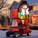 JellyArch 5 x 4 ft Large Inflatable Christmas Golf Cart Decoration with LED Lights Outdoor Christmas Blow Up Snowman Gift Box Santa Hat for Car Decor Xmas Holiday Vehicle Accessories