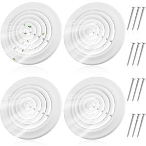 Therwen 4 Pcs 10 Inch Round Vent Cover, White Round Ceiling Diffuser with Screws HVAC Vent Duct Cover Replacement Exhaust Fan Covers for Home Office Kitchen Ventilation Use, Outer Dimensions 13-15/16"