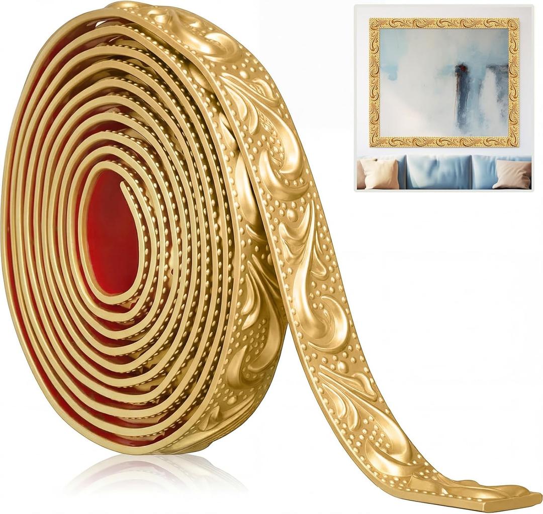 Peel and Stick PVC Crown Molding Trim Flexible Molding Trim 13.1 ft x 1.2" Self Adhesive Wallpaper Wall Border Mirror Frame Baseboard Cabinet for Home Decor Edge Background(Champagne Gold)