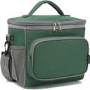 FlowFly Insulated Reusable Lunch Bag Adult Large Lunch Box for Women and Men with Adjustable Shoulder Strap,Front Zipper Pocket and Dual Large Mesh Side Pockets,ArmyGreen