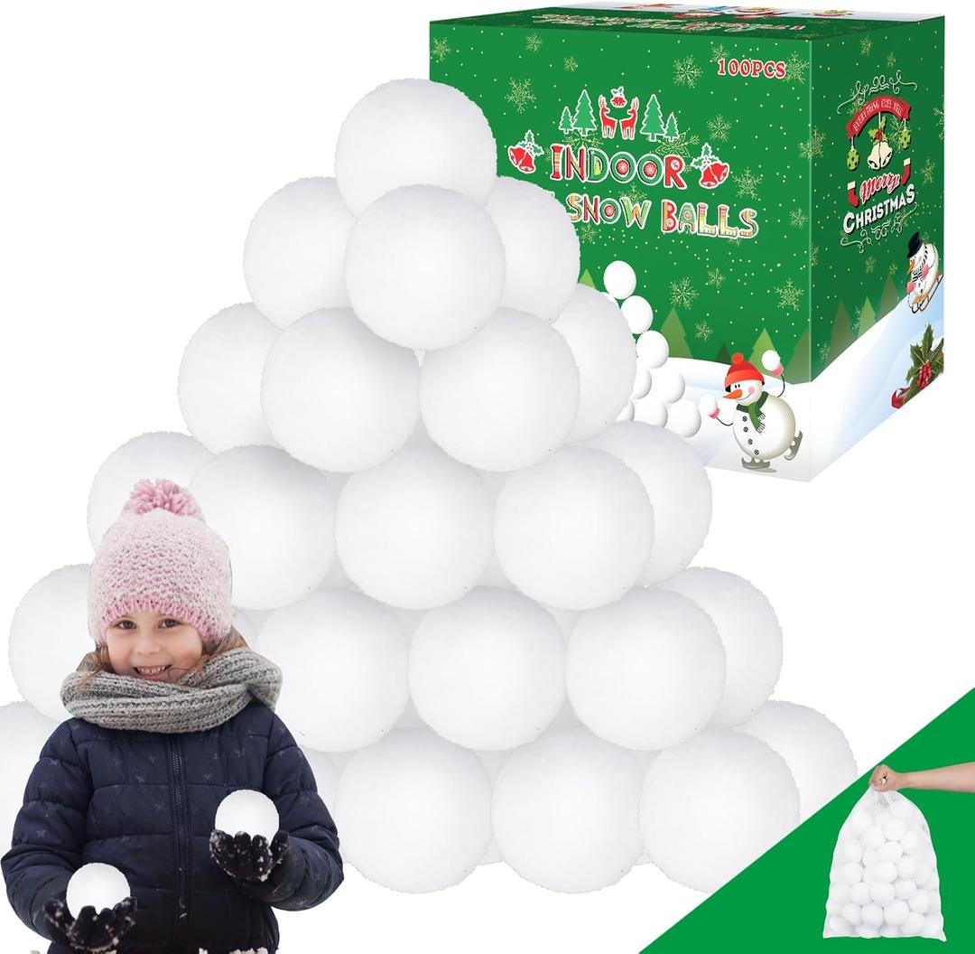 100 Pcs Fake Snowballs for Kids, 2.16 Inch Soft Artificial Indoor Snowballs Fight Set, Plush Snow Balls Christmas Snowball for Indoor & Outdoor Snow Fight and Winter Party Decorations