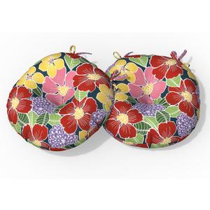 2 x Outdoor Bistro Chair Cushion for Patio Furniture, Water Resistant Round Seat Cushion Set of 2, Tufted Patio Chair Cushions with Ties, 15"x15"x4", Flower Bloom