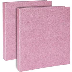 Paper Junkie 3 Ring Binder - Sparkly Pink Glitter Cover with File Folder Pockets - 2-Inch Rings with 350-Sheet Capacity - Portfolio Binder for School Supplies - Pack of 2-11 x 12 in