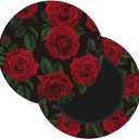 Red Rose Round Bar Stool Cover 13 Inch, Soft Breathable Velvet Chair Seat Cushion Slipcover for Cafe Restaurant Hotel Bar