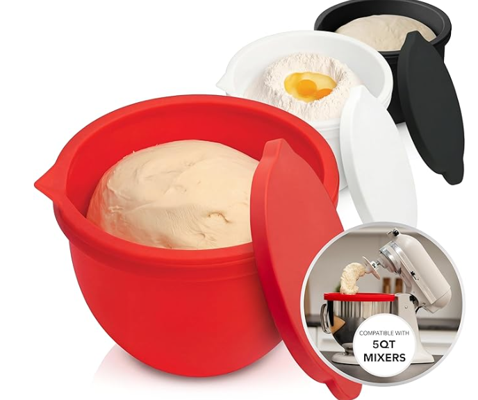 Silicone Liners for KitchenAid 5 Qt Tilt-Head Stand Mixer(Only), Odourless,Thicker, Cold/Heat-Resistant & Non-Stick, Easy Clean, Fits 5 Quart Mixing Bowl, Set of 3 with Lids