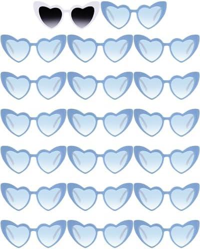 Flutesan 9 Pairs Retro Heart Sunglasses Vintage Cat Eye Heart Glasses Women Bachelorette Bride Sunglasses Bulk, Blue And White (1)