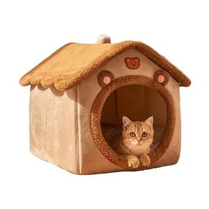 Cat Bed for Indoor Cats,Cozy Cat Cave Bed Cat House Cat Tent with Removable Cushion Pillow,Soft Warm Pet House Puppy Bed,Cute Bear Pet Nest for Cat Kitten Small Dogs (Brown, M-18.1x14.57x15.75 Inches)