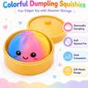 Colorful Dumpling Squishies Toys with Food Steamer,Squeeze Dough Fidget Sensory Stress Balls,Stretchy Hand Desk Toys for Stress Relief Squishies Dumpling Gifts,Pink&Blue&Yellow