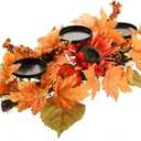 National Tree Company Artificial Fall Centerpiece, Three Candle Holders, Decorated with Sunflower Blooms, Pinecones, Berry Clusters, Maple Leaves, 24 in
