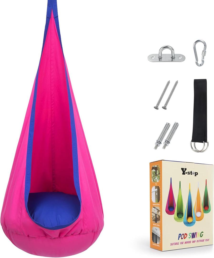Y- STOP Kids Pod Swing Seat, Hanging Hammock Chair Swing with Inflatable Pillow, Sensory Swing Chair with Pocket for Outdoor and Indoor (Pink and Blue) pcs