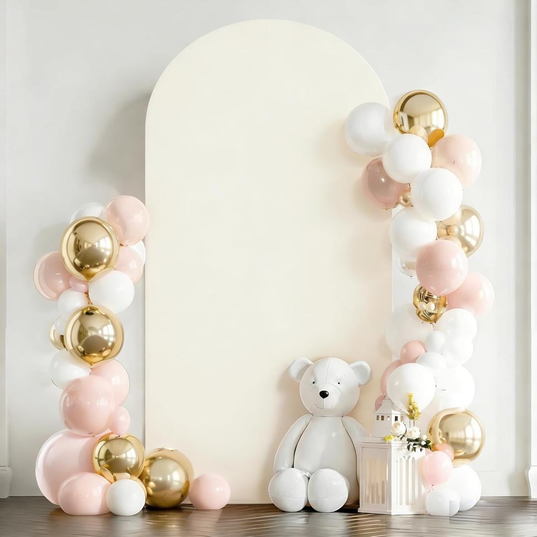 7.2FT Beige Arch Covers Wrinkle-Free Spandex Fitted Arch Stand Cover Wedding Arch Backdrop Covers with Zipper for Baby Shower Birthday DIY Party Banquet Photo Background Ballon Arch Covers