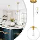 KoKo&Yukina 10" Globe Pendant Light Gold Mid Century Pendant Glass Globe Light Fixture Mid Century Modern Light Fixture Brushed Brass Finished with Clear Glass Lampshade for Dining Room Bedroom, 10 inch - standard