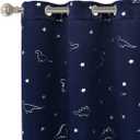 LORDTEX Dinosaur and Star Foil Print Blackout Curtains for Kids Room - Thermal Insulated Curtains Noise Reducing Window Drapes for Boys and Girls Bedroom, 42 x 84 Inch, Navy, Set of 2 Panels