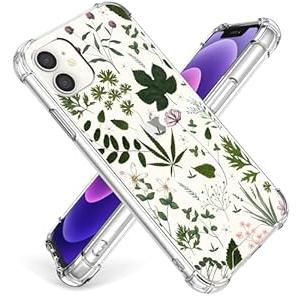 Cioroper Designed for iPhone 12(2020)/ iPhone 12 Pro(2020) 6.1inch Case, Cute Crystal Clear Protective Cover, Green Plants Flowers Floral Design[Not-Yellowing]Shockproof Slim Fit Designs for Women, Girls