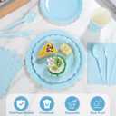 175 Pcs Light Blue Paper Plates and Napkins, Boy Baby Shower Decorations Include Blue Scalloped Plates Napkins Cups for Kindergarten Graduation, Birthday, Bridal Shower, Wedding