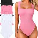 OQQ Women's 3 Piece Bodysuits Sexy Ribbed Strappy Square Neck Sleeveless Tummy Control Tank Tops Bodysuits (Large)