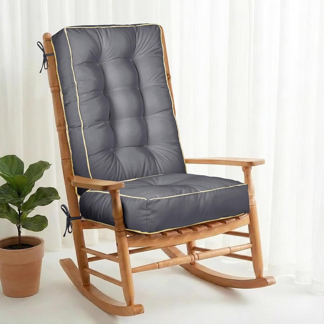 1 MIDDLE ONE Rocking Chair Cushion Outdoor Indoor, Memory Foam Replacement Rocking Chair Pads, Set of Thicken Seat & Back Cushions with Ties for Rocker (Grey, 28"X18"/18"X18")